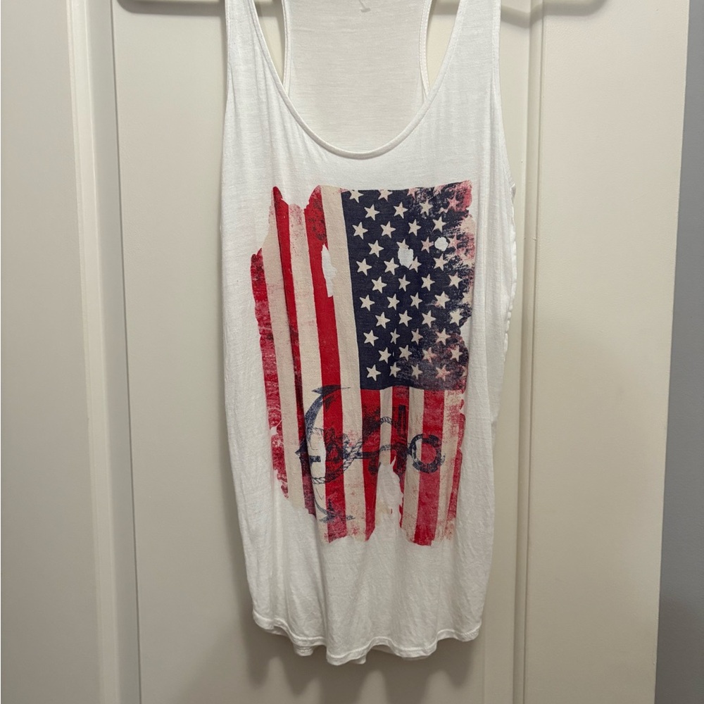 Tresics White Tank Top with American Flag Design